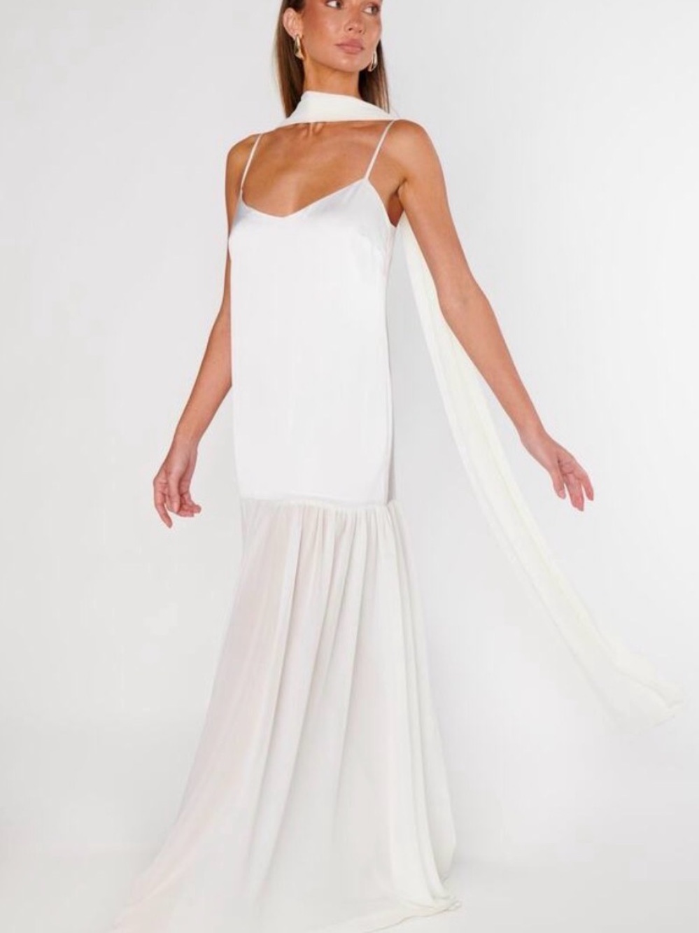 Show Me Your MuMu White Maxi Slip Dress with Scarf